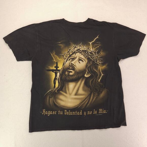 Gaziani Jesus Short Sleeve Crew Neck Graphic T Shirt Mens Size Large L Black - Picture 9 of 9